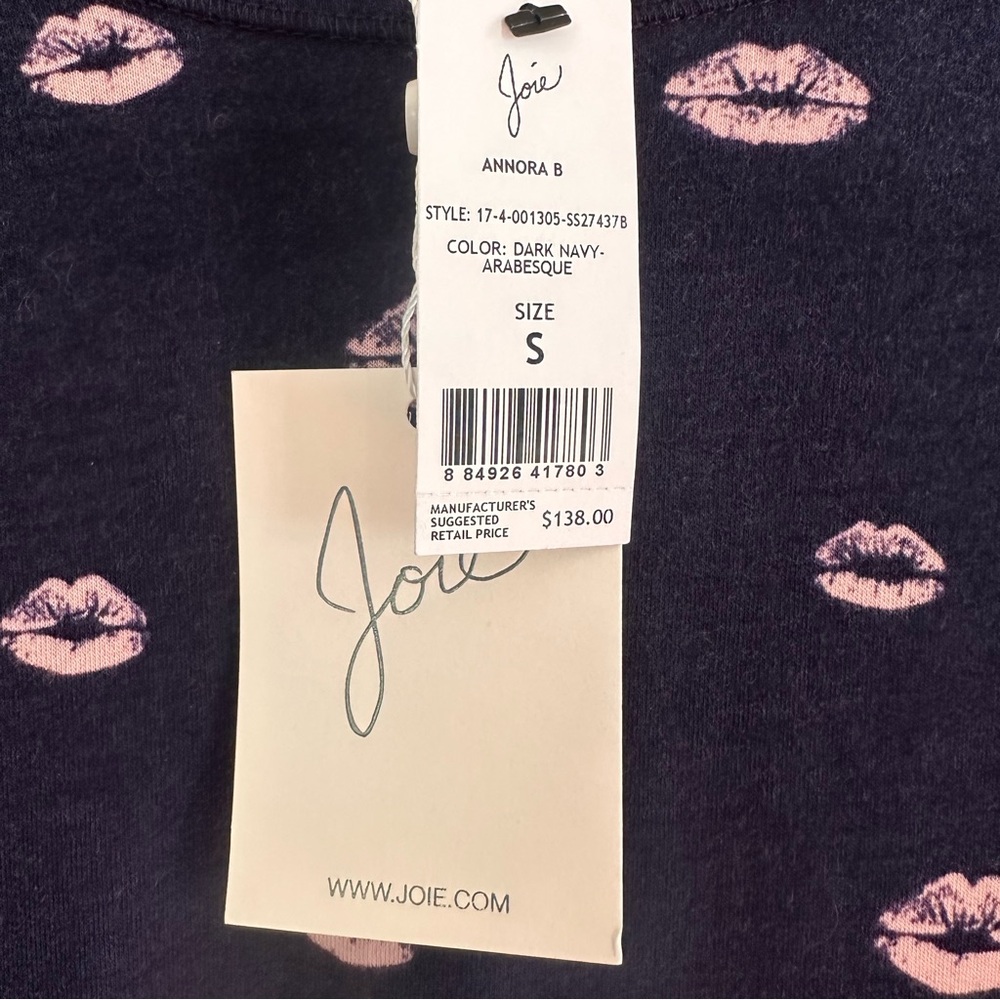 Joie Annora B Navy Lips Print Long Sleeve Top | Size Small | NWT - Picture 4 of 7